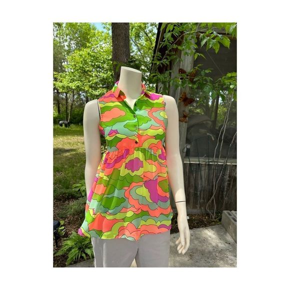 Nanette Lepore Neon Sheer Hi-low Tunic Keyhole Sz S NWOT Barbiecore - Picture 1 of 16